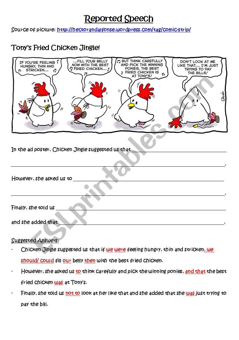 Reported Speech based on a comic strip: Tony´s Fried Chicken Jingle!