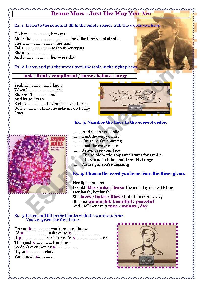 bruno mars song worksheet