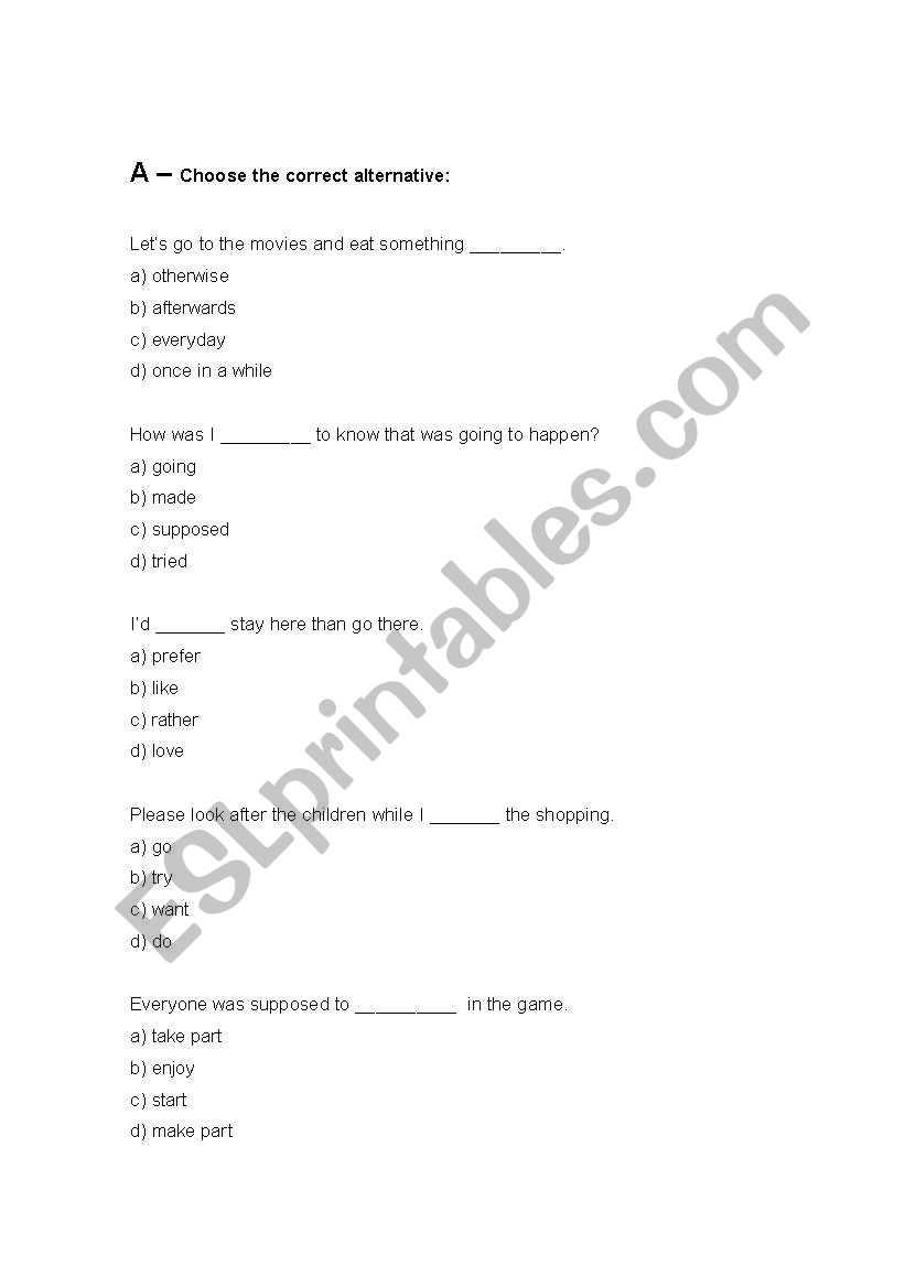 Quizz worksheet