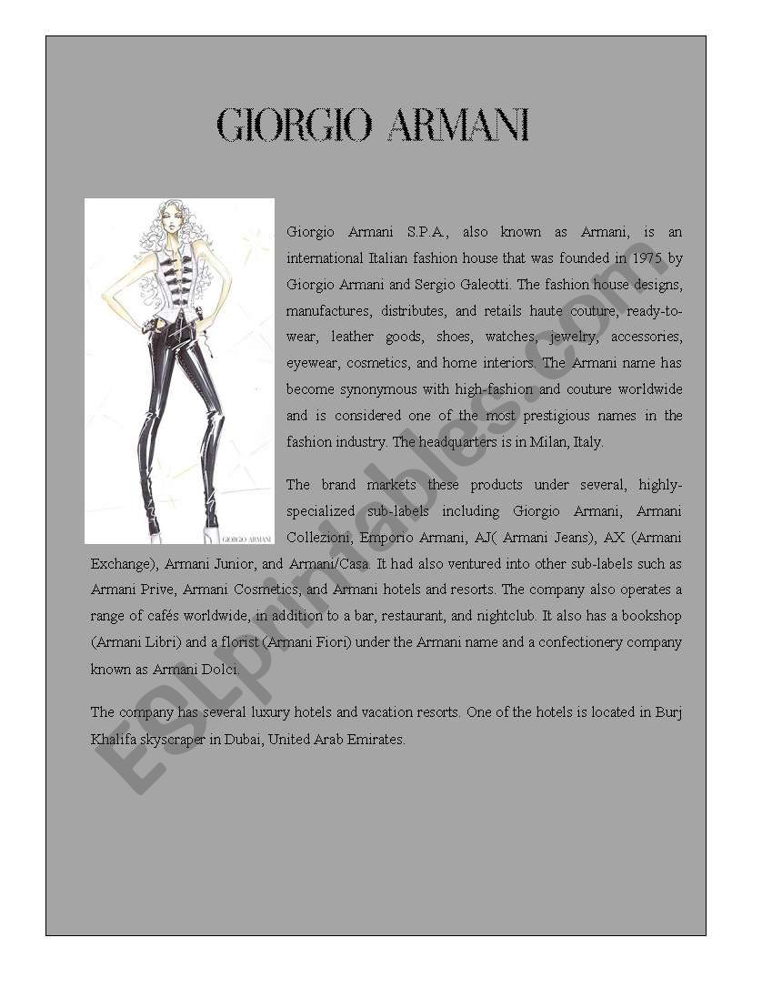 Designer Label 2 ( Armani) worksheet