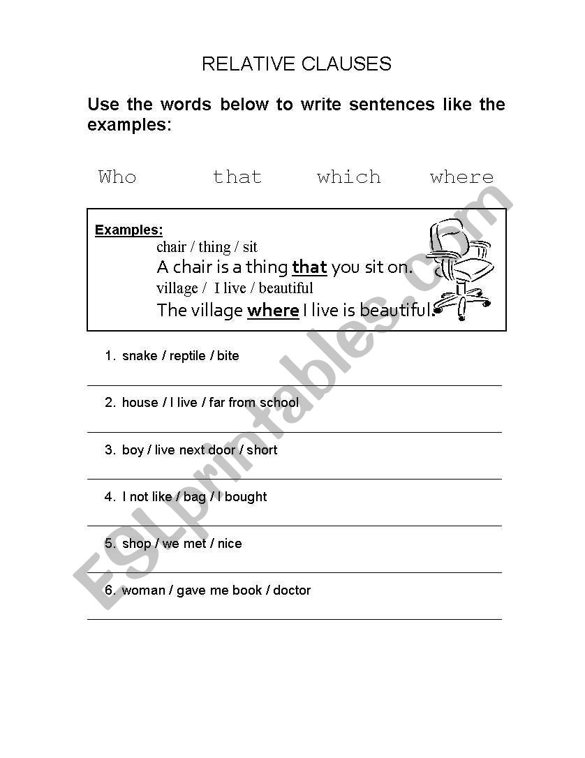 relative clauses worksheet