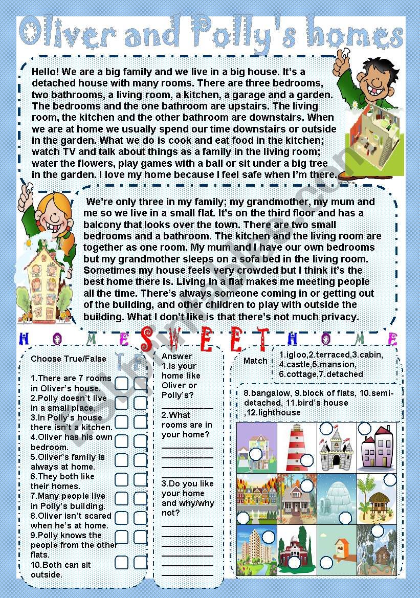 Oliver and Pollys homes worksheet