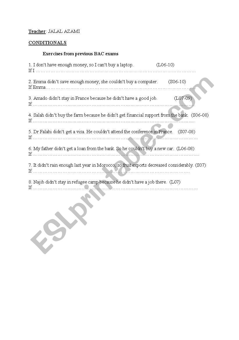 Coditionals worksheet