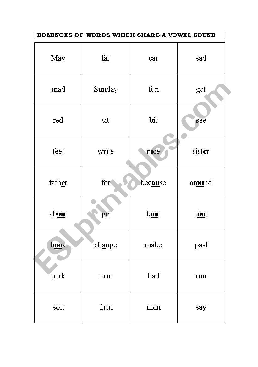 Words to match according to vowel sounds