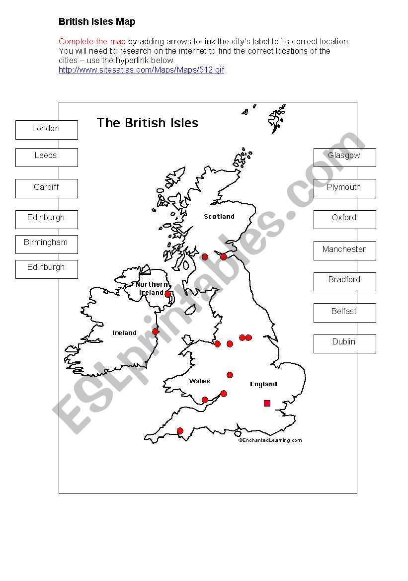 The British Isles Map worksheet