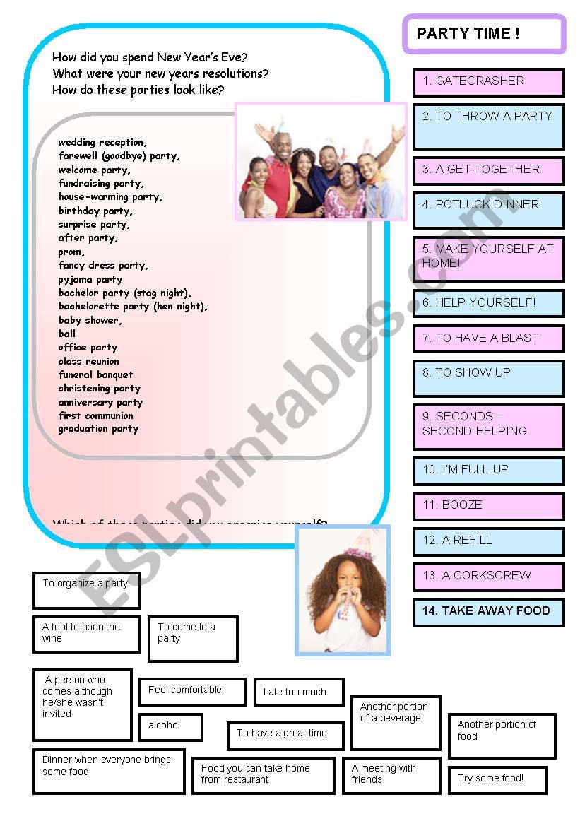 PARTY VOCABULARY - PHRASES + CONVERSATION QUESTIONS