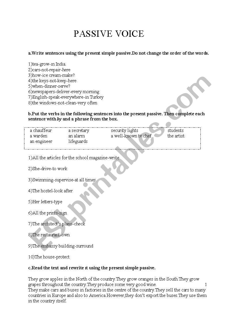 passive voive worksheet