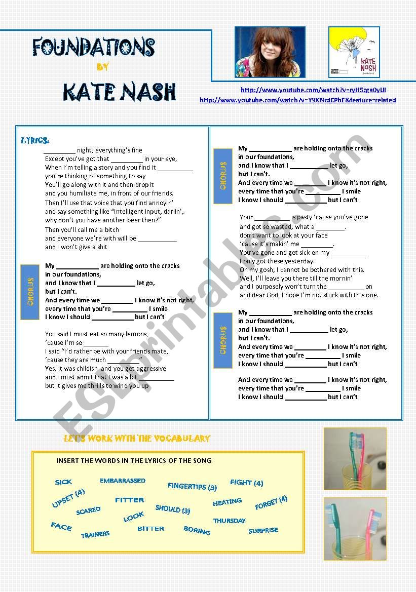 SONG FOUNDATIONS BY KATE NASH worksheet
