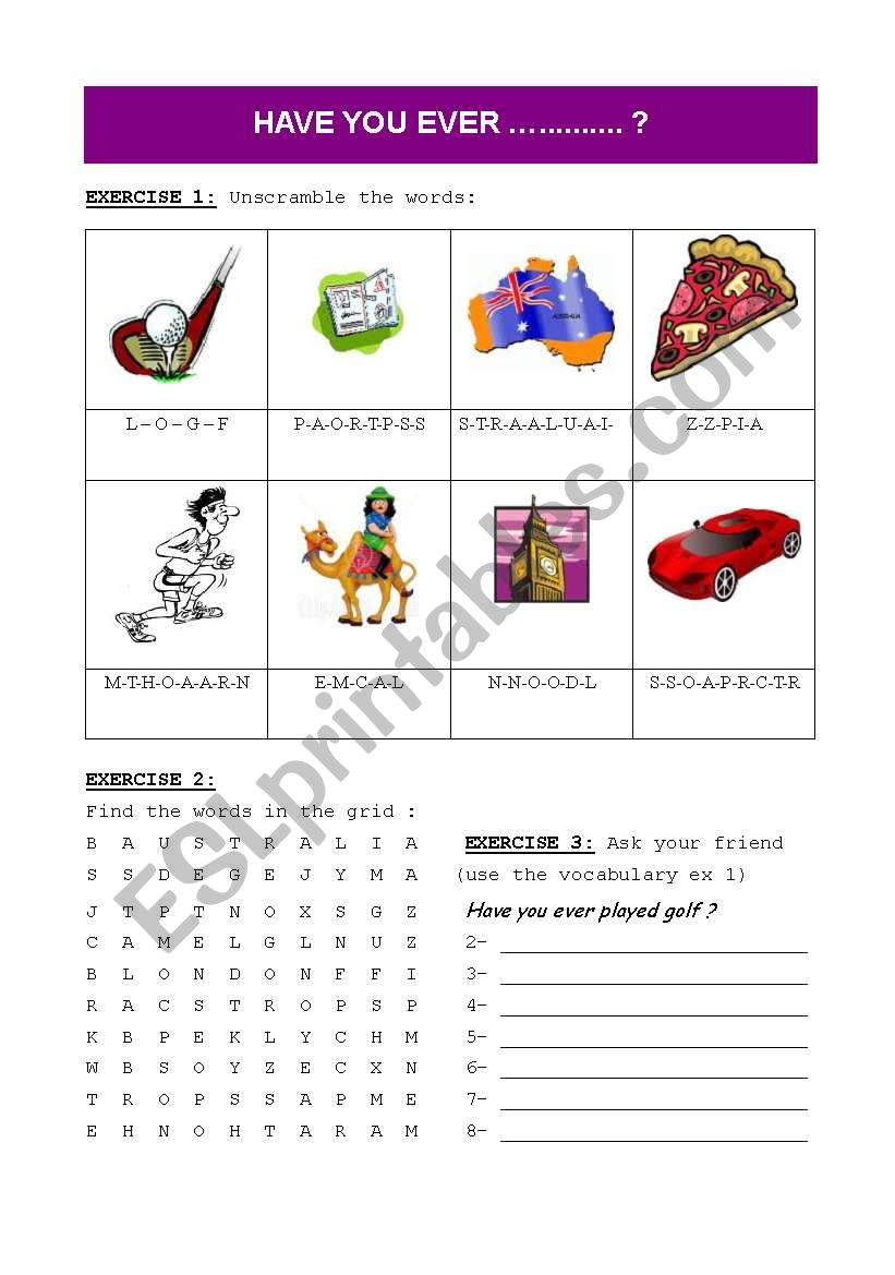 personal experiences worksheet