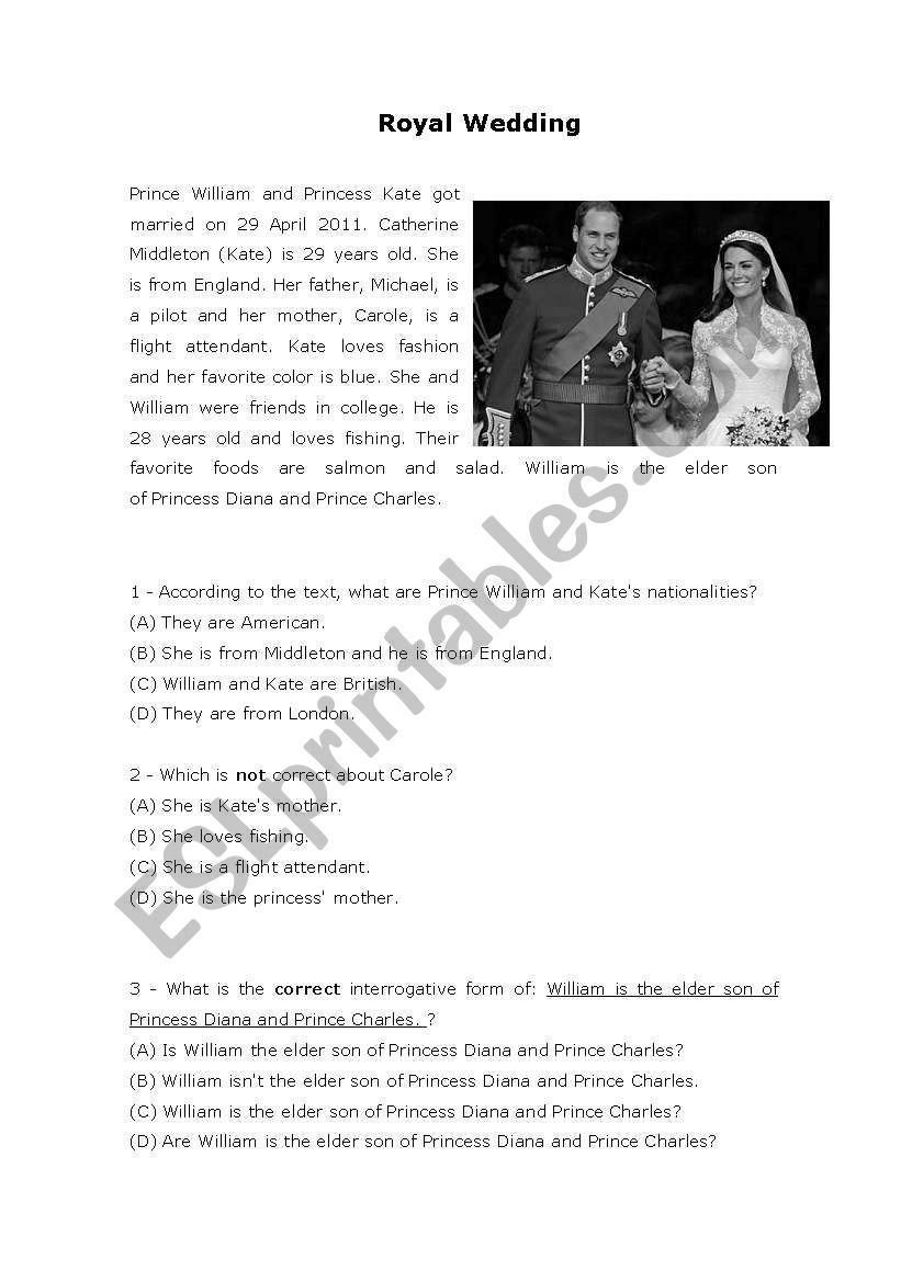 Reading Comprehension - Royal Wedding