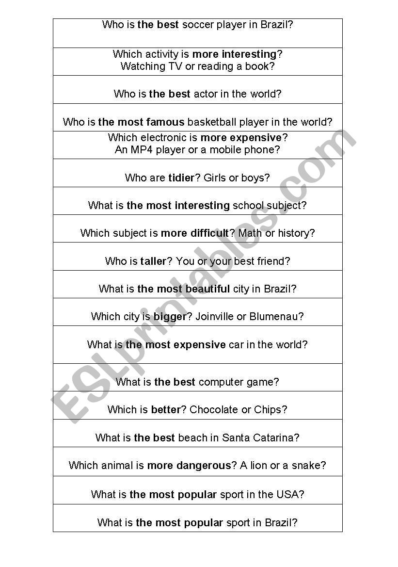 Comparative x Superlative worksheet