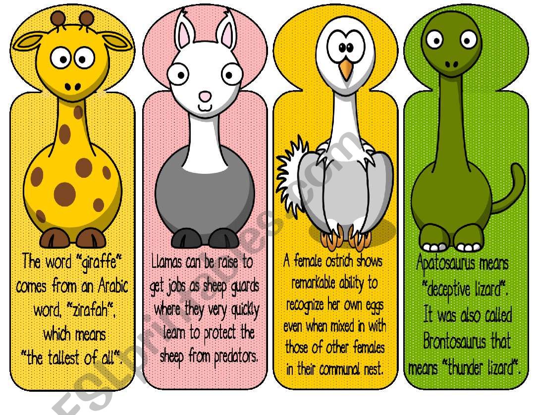 BOOKMARKS- Animals worksheet