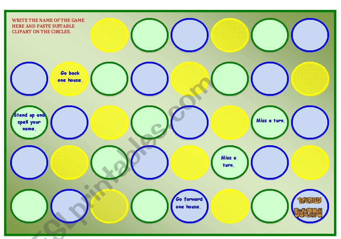 Board game worksheet