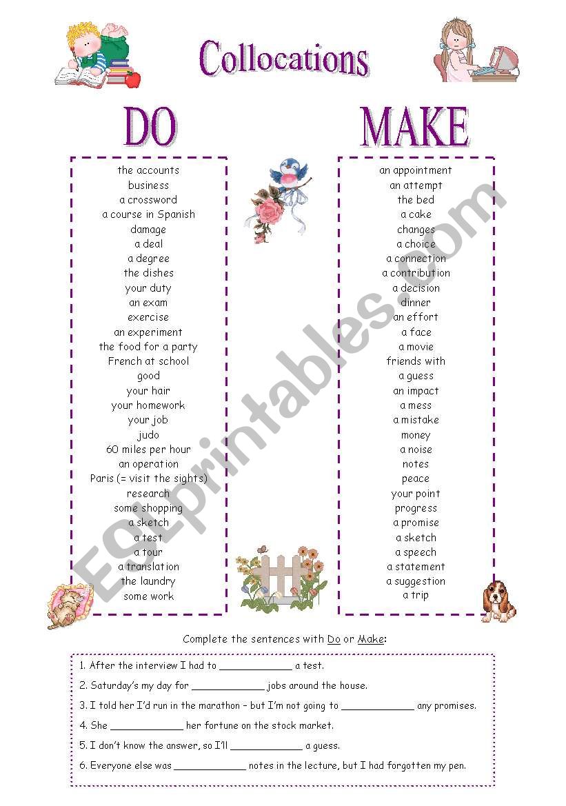 Collocations with Do and Make worksheet