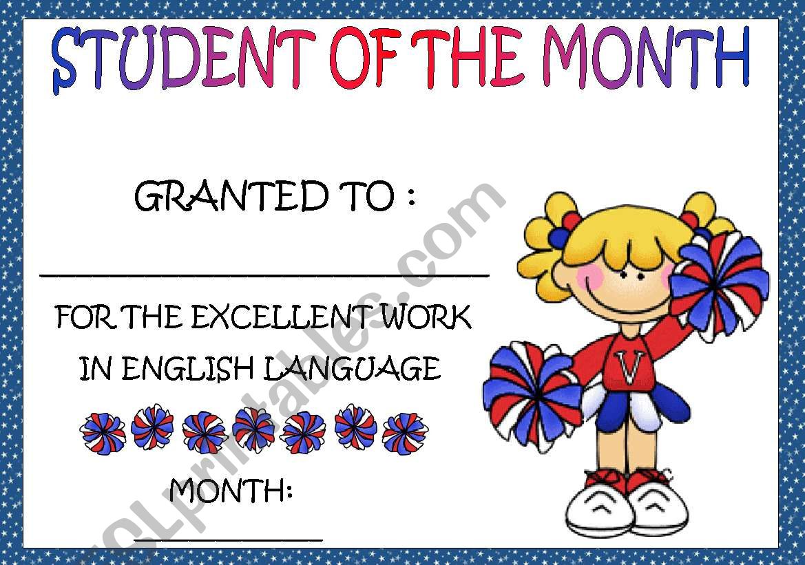 STUDENT OF THE MONTH AWARD worksheet