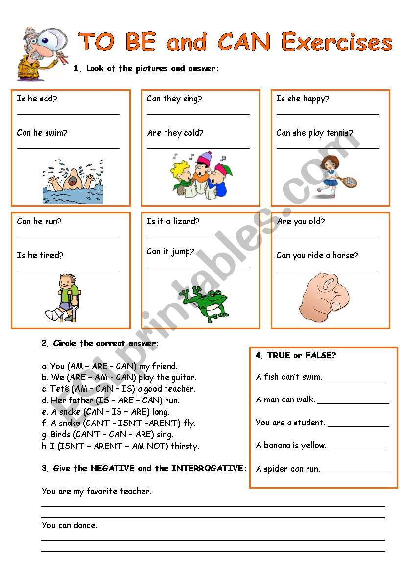 TO BE and CAN EXERCISES worksheet