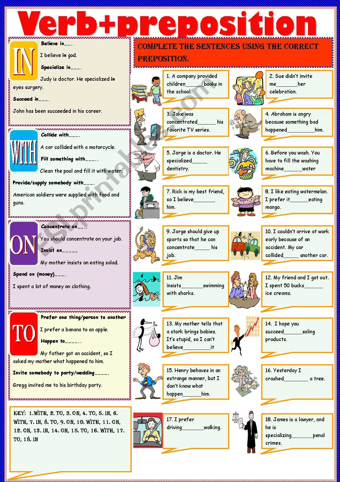 Verb+preosition in-with-on-to part2