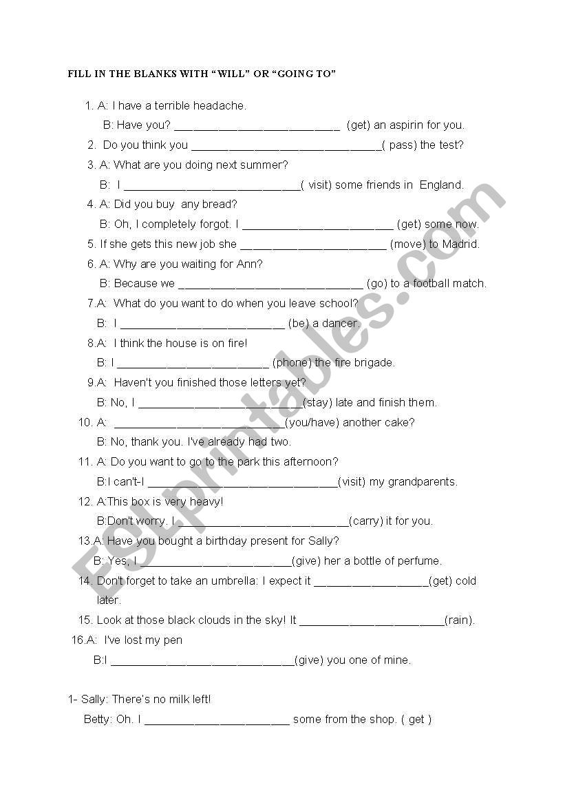 will,going to worksheet