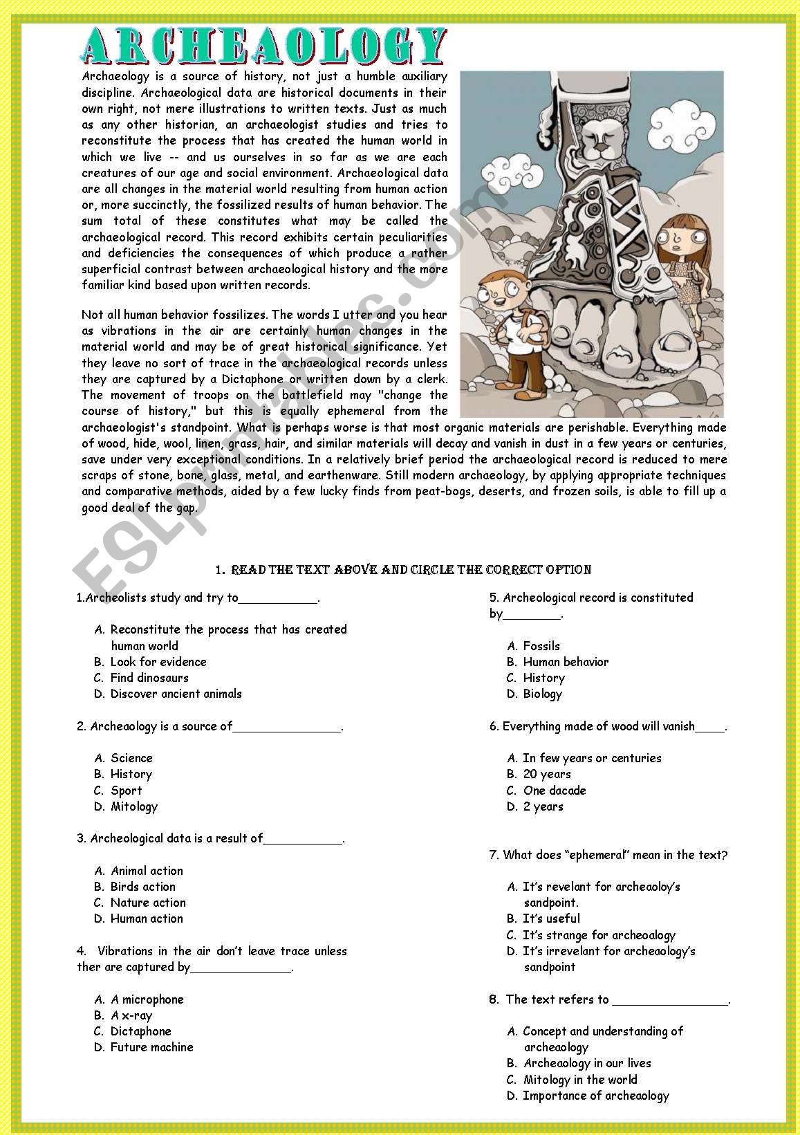 Reading-archeaology worksheet