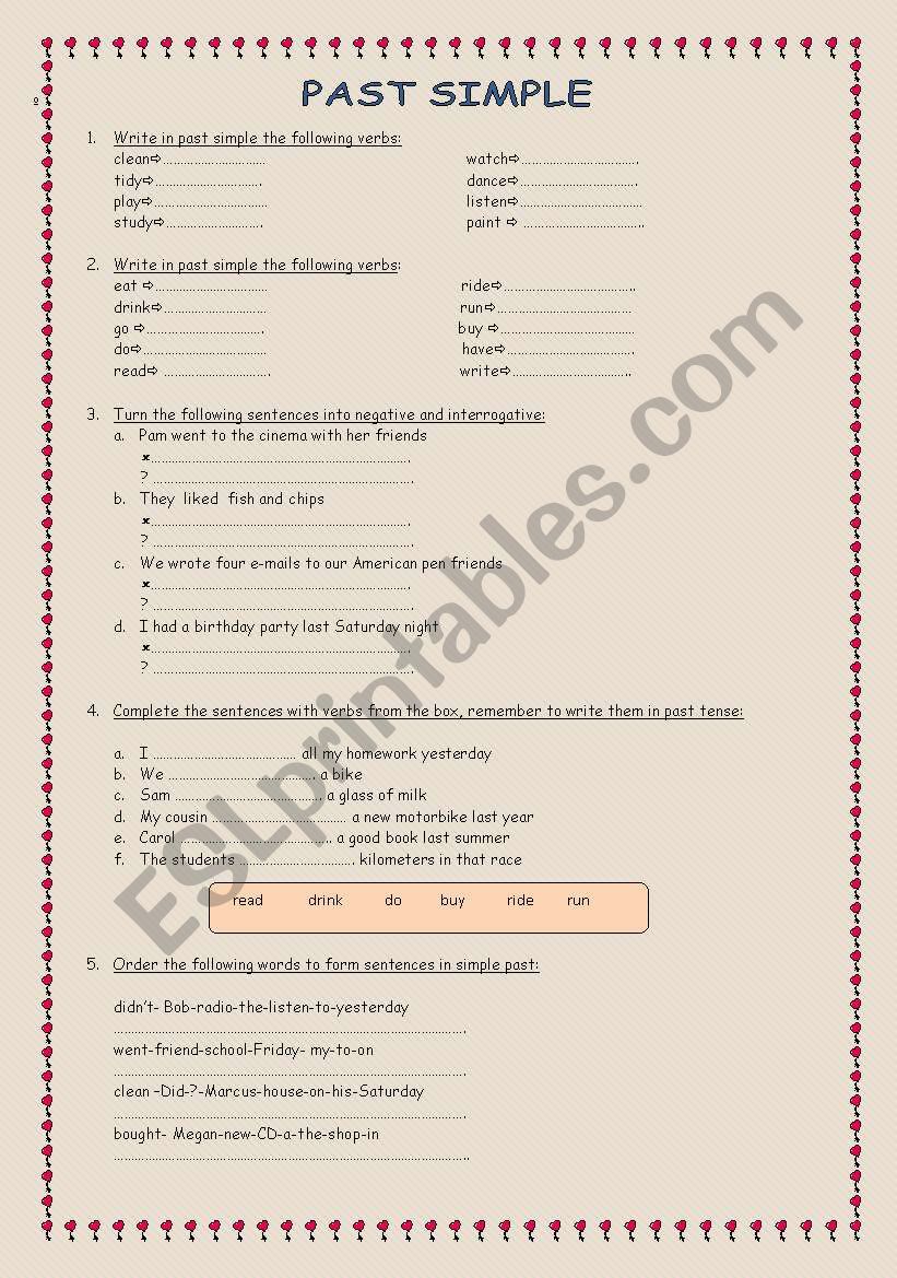 SIMPLE PAST EXERCISES worksheet