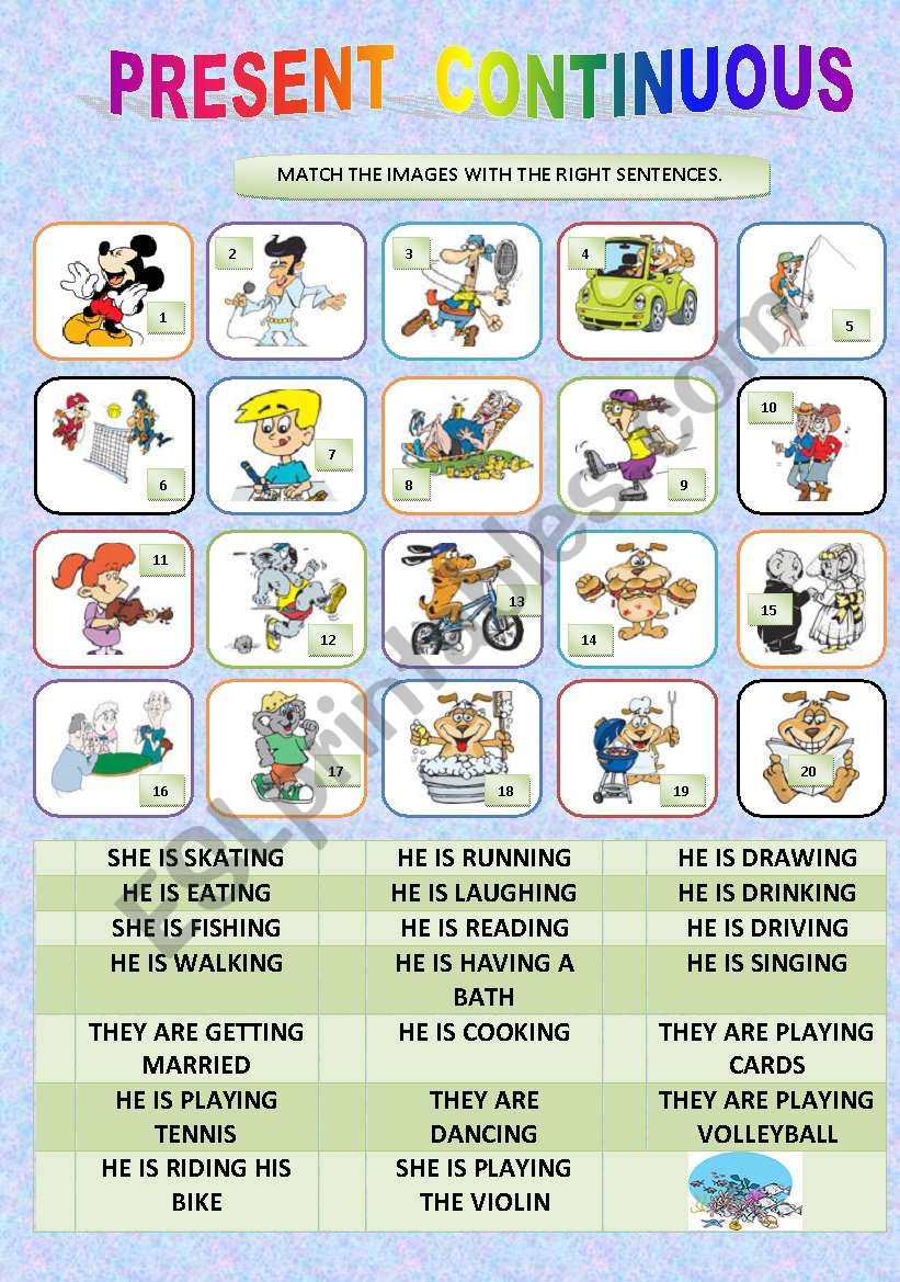 PRESENT CONTINUOUS - MATCHING worksheet