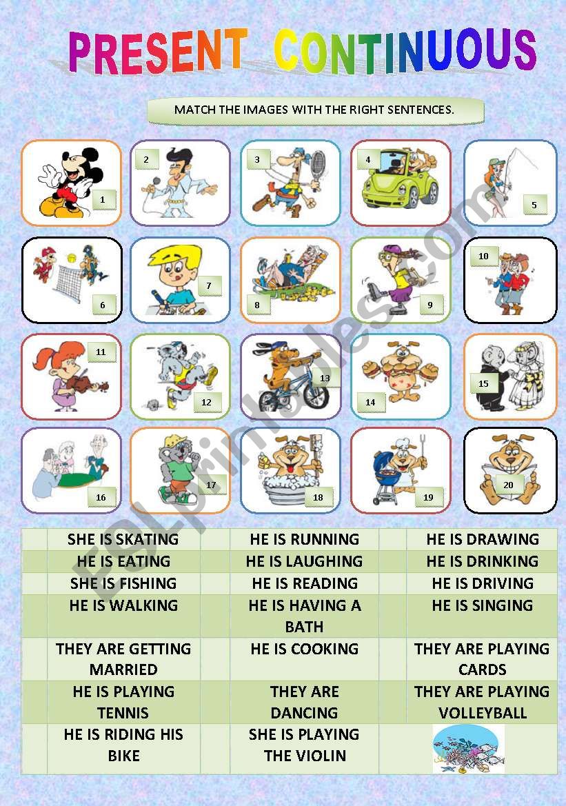 PRESENT CONTINUOUS - MATCHING worksheet
