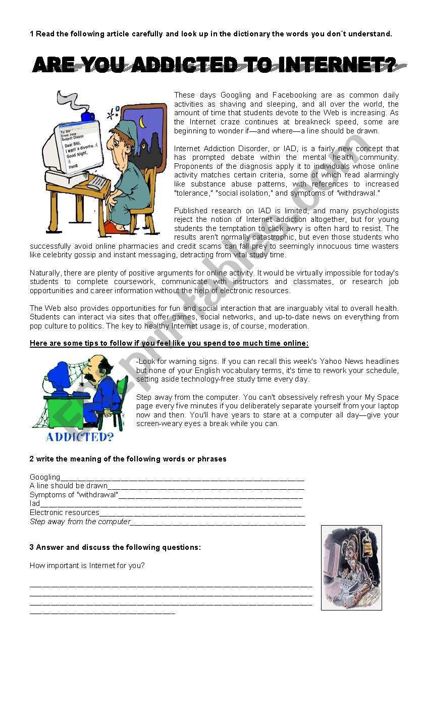 Are you addicted to Internet? worksheet