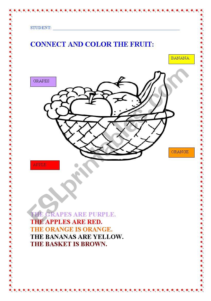 CONNECT AND COLOR THE FRUIT worksheet