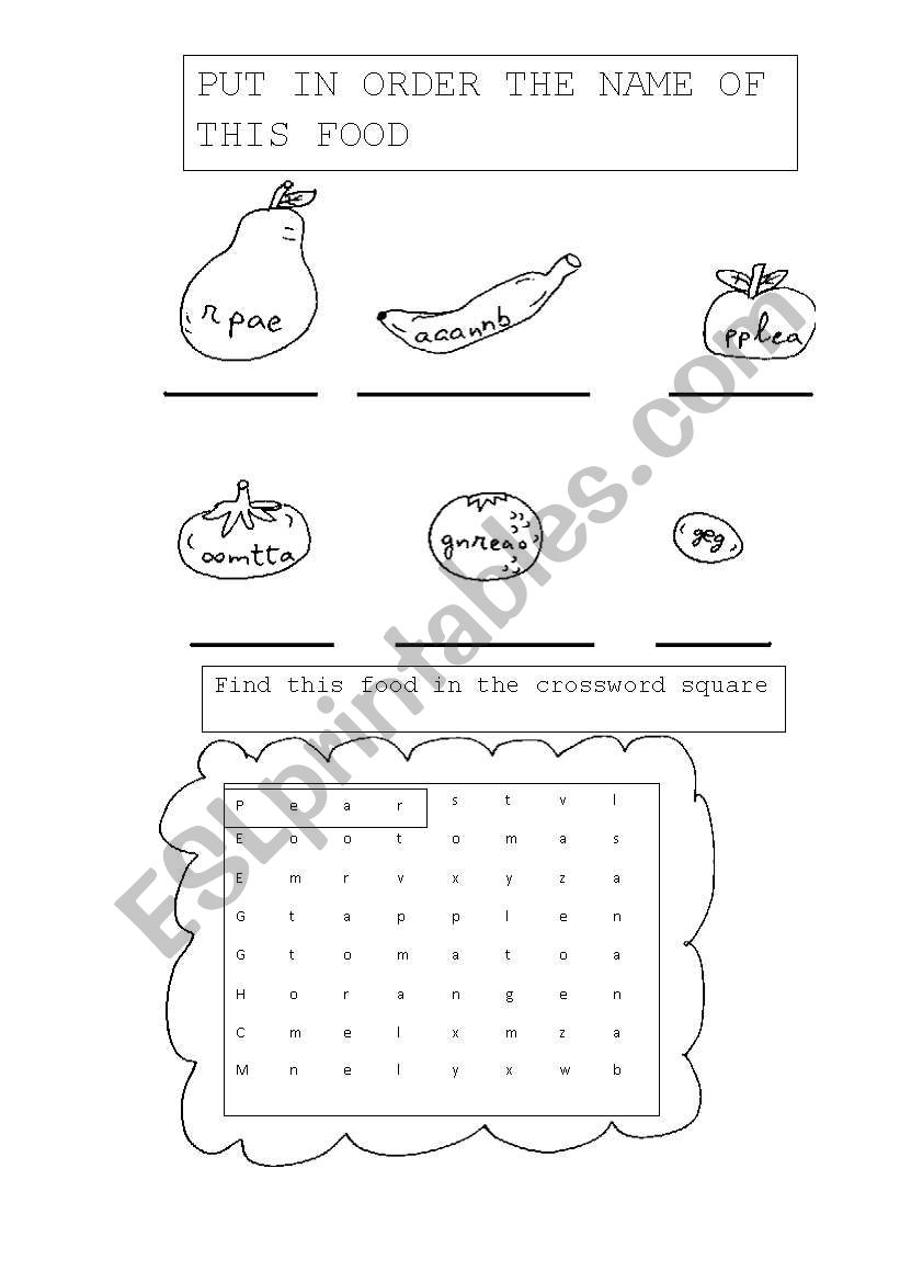 Food activities(anagram and crossword)