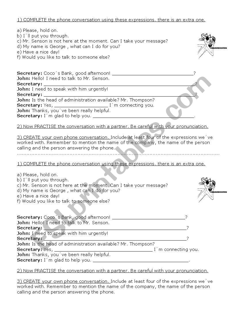 Phone conversation  worksheet