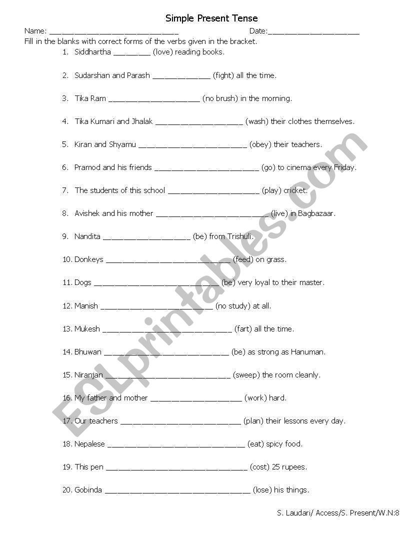 Simple present tense worksheet
