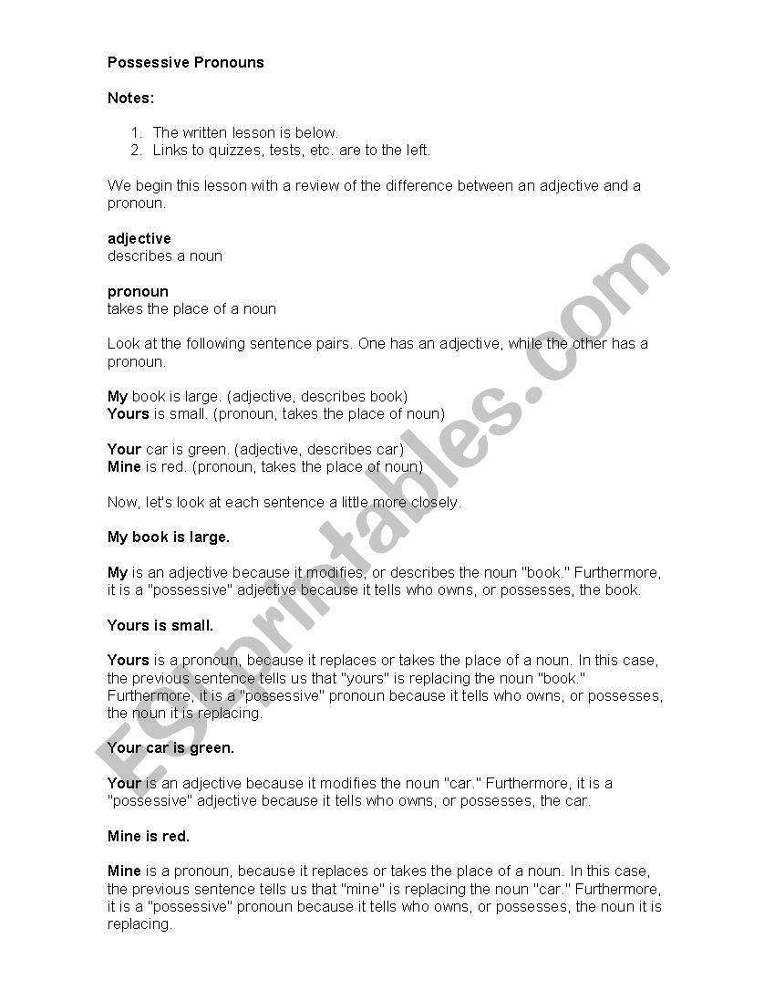 possessive pronouns worksheet
