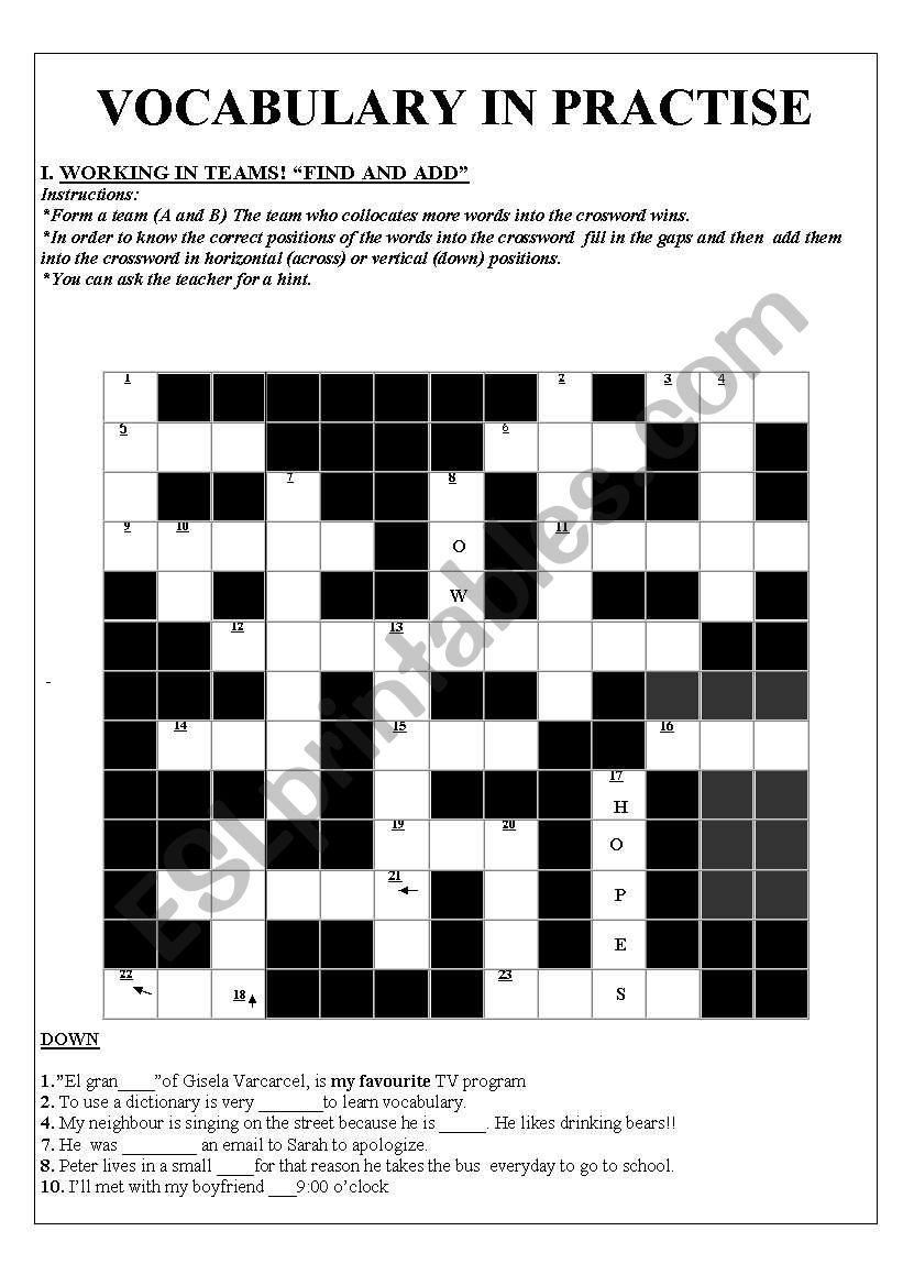 CROSSWORD GAME worksheet