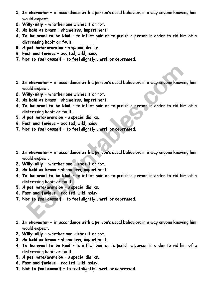 Idioms Emotions REUPLOADED worksheet