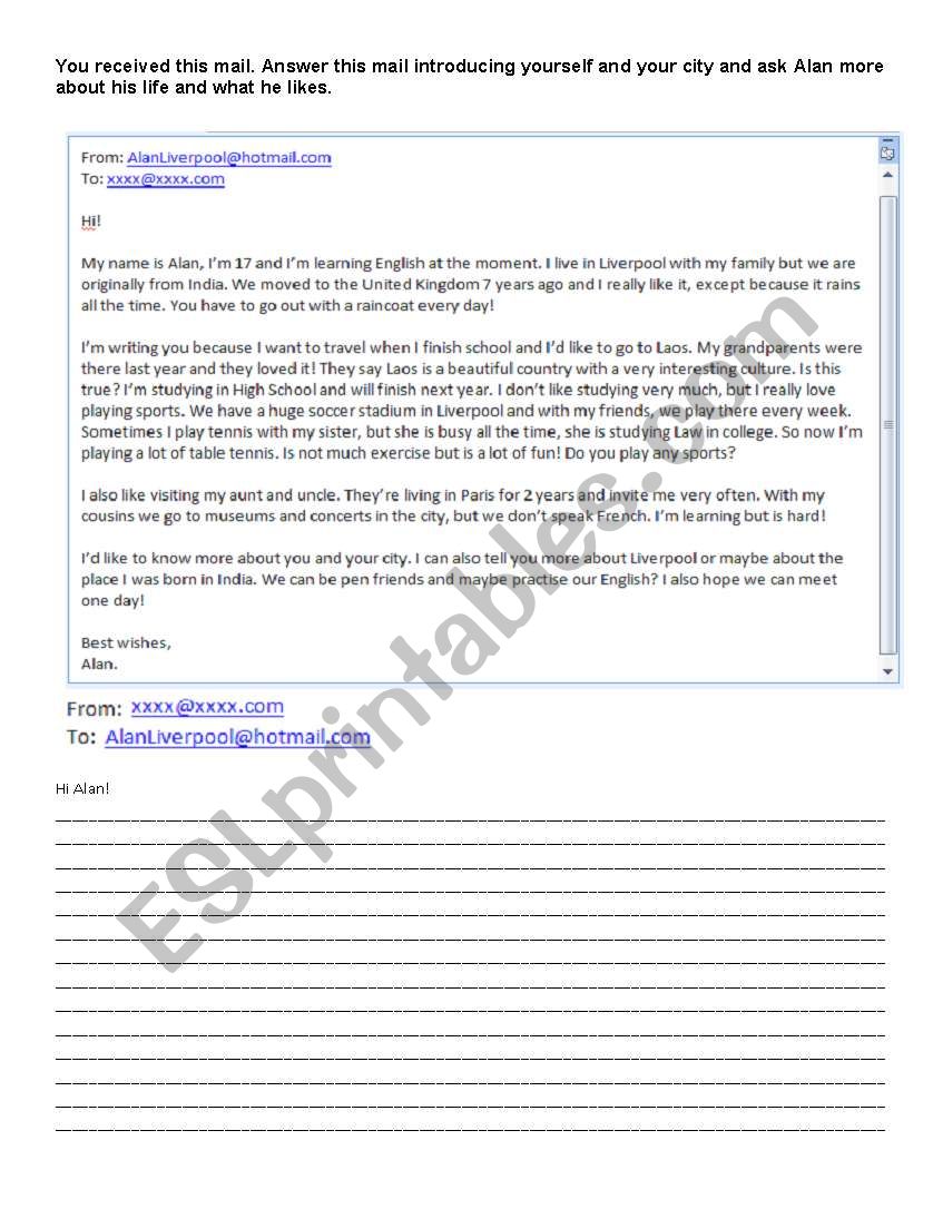 Answer the email worksheet