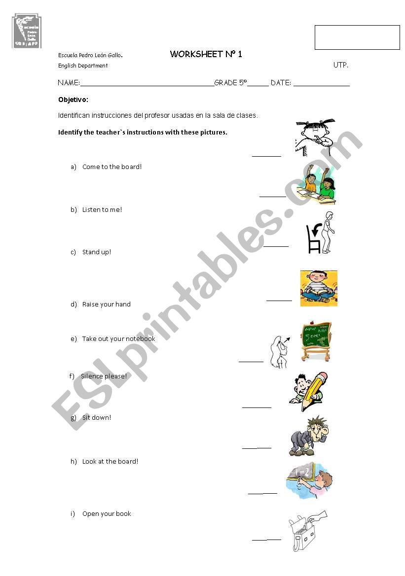 teachers instructions.  worksheet