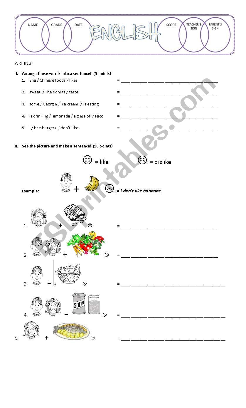 Favorite Food - writing worksheet