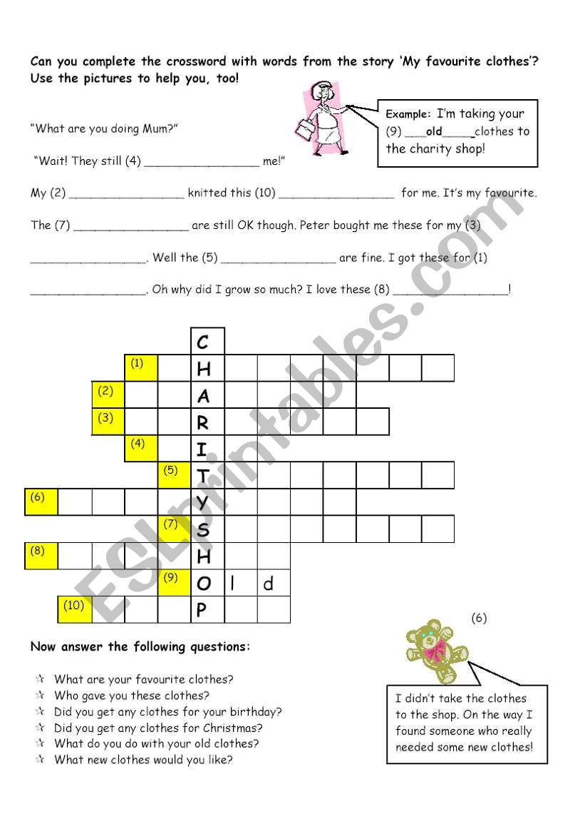 Clothes crossword worksheet