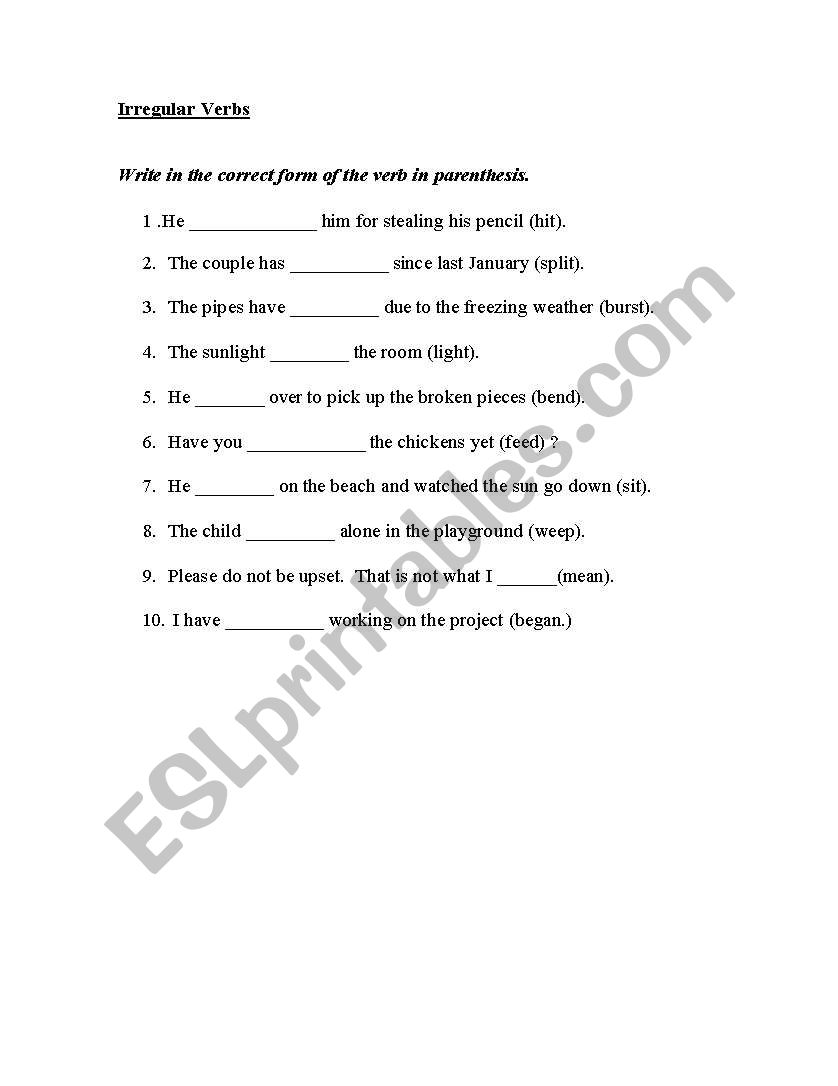 Irregular Verbs worksheet