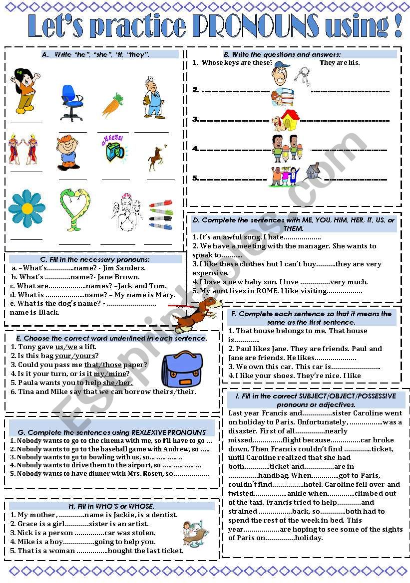 PRONOUNS PRACTICING! A LOT OF DIFFERENT EXERCISES!