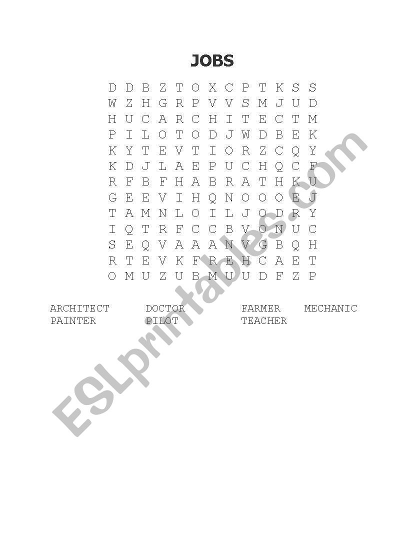 JOBS WORD SEARCH worksheet