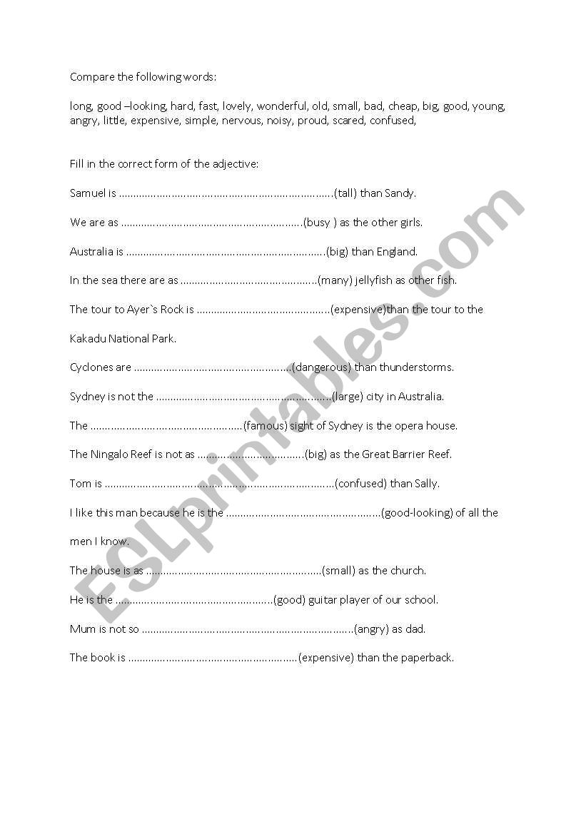 adjectives  worksheet