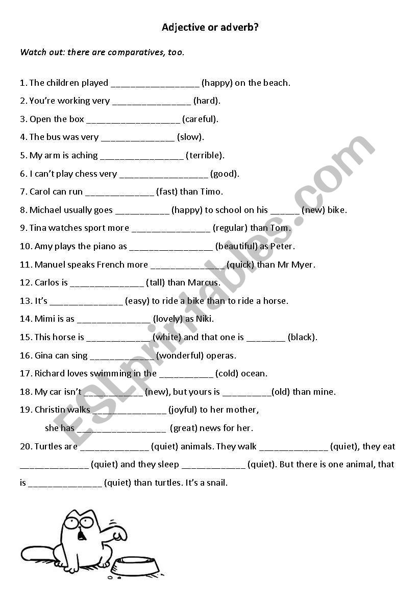 Adjective or Adverb worksheet