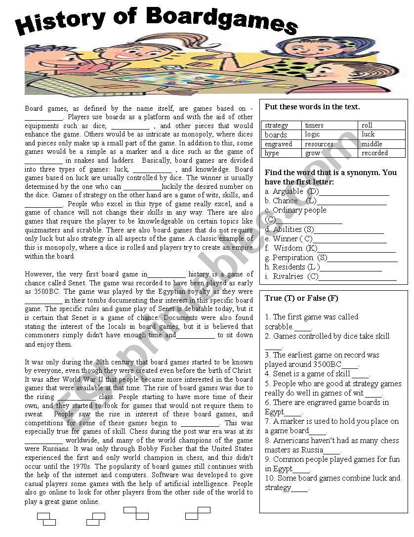 The History of Board Games worksheet