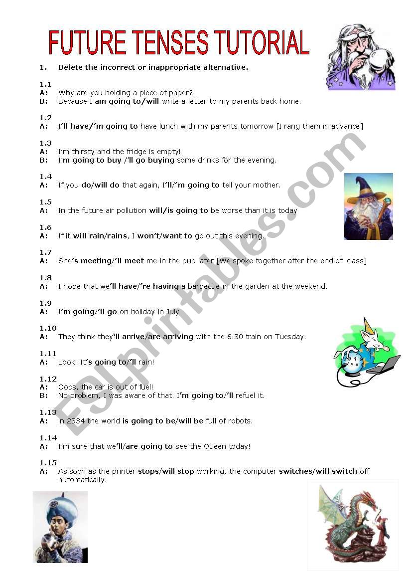 FUTURE TENSES TUTORIAL worksheet