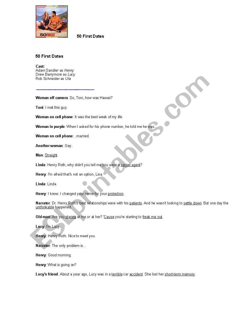 50 First Dates Esl Worksheet By Bernicegalaz 50 First Dates Esl Worksheet By Bernicegalaz