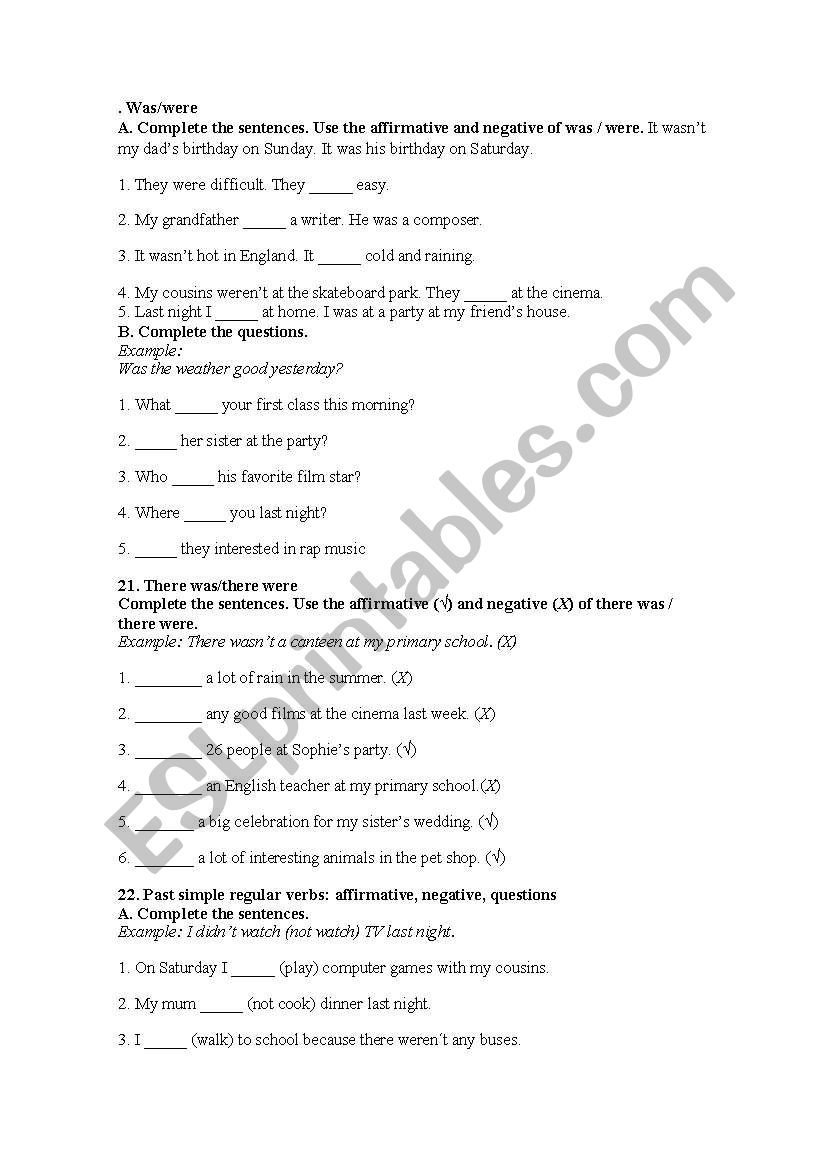 Simple Past tense worksheet