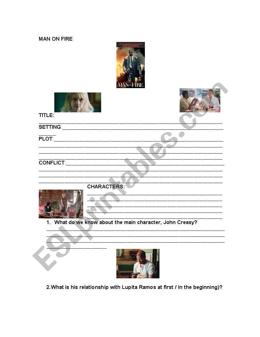 MAN ON FIRE  worksheet