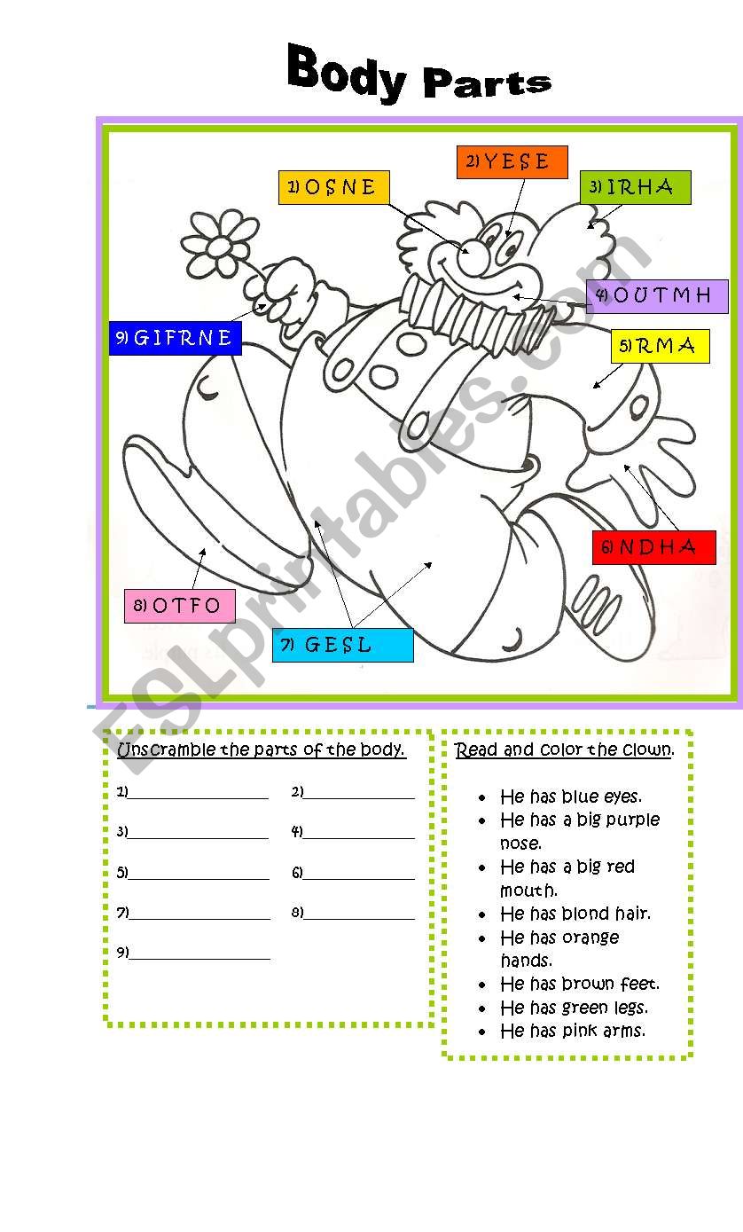 Body Parts worksheet