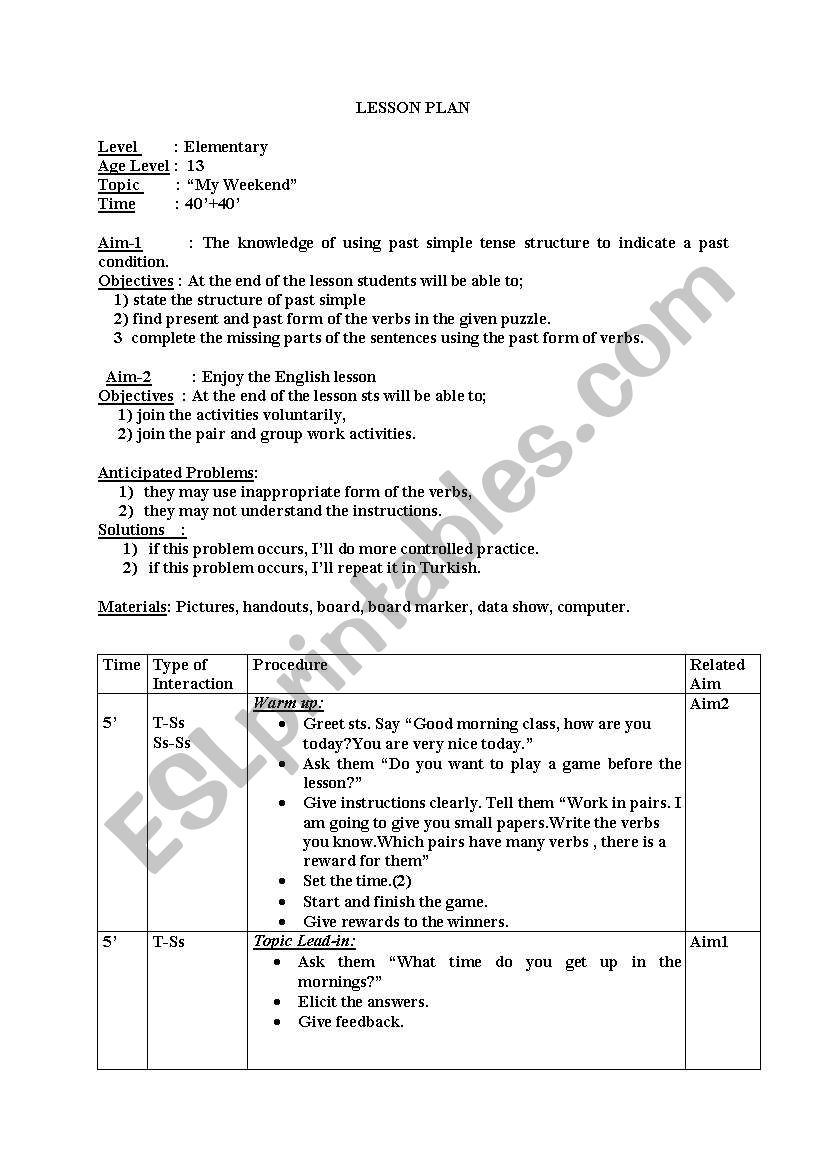 past tense worksheet